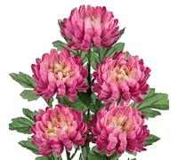 Arborus 5pcs Long Stem Artificial Flowers for Tall Vases 3" Large Fake Chrysanthemum Flower 22.8" Tall Artificial Flowers Pink Faux Silk Flower with Green Leaf for Flora Arrangement Spring Home Decor