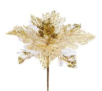 Arborus 6PCS Artificial Flowers Christmas Glitter Poinsettia 11.4" Artificial Large Christmas Flowers Xmas Tree Decorations White Poinsettia Christmas Decorations for Xmas Garland Wreath DIY Decor