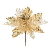 Arborus 6PCS Artificial Flowers Christmas Glitter Poinsettia 11.4" Artificial Large Christmas Flowers Xmas Tree Decorations Gold Poinsettia Christmas Decorations for Xmas Garland Wreath DIY Decor