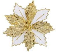 Arborus 8 PCS Poinsettia Christmas Decorations 8.3" Glitter Artificial Flowers Stem White Tree Decorations for Xmas Garland Wreath Decor