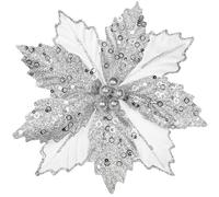 Arborus 8 PCS Poinsettia Christmas Decorations 8.3“ Glitter Christmas Poinsettia Artificial Flowers Stem Silver Christmas Tree Decorations Artificial Christmas Flowers for Xmas Garland Wreath Decor