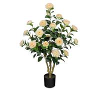 Arborus Artificial Blossom Tree 90cm Yellow Artificial Camellia Flower Tree in Black Pot Large Indoor Plant Tall Fake Plant Realistic Decorative Faux Trees for Home Office Front Porch