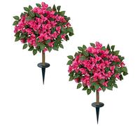 Arborus Artificial Bougainvillea Topiary Balls Tree with Ground Spike 50cm Faux Flower Ball Plant Set of 2 Fake Topiary Trees UV Resistant Artificial Plants for Outdoor Indoor Garden Decoration, Pink