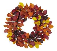 Arborus Artificial Fall Leaf Wreath for Front Door - 20" Autumn Wreath with Lifelike Fagus Sylvatica Foliages - Mixed Orange Yellow - Rustic Thanksgiving & Halloween Decoration for Indoor & Outdoor