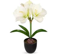 Arborus Artificial Flowers in Black Pot 17.3" White Fake Silk Amaryllis with Bulb Faux Amaryllis Flower Arrangement Real Touch Spring Flowers for Home Office Bathroom Kitchen Table Shelf Décor