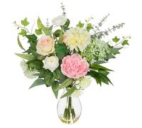 Arborus Artificial Flowers in Glass Vase with Faux Water 19.7" Large Artificial Flowers Bouquet Arrangement Fake Silk Rose Peony Dahlia Flower and Greenery for Table Centrepiece Kitchen Home Decor