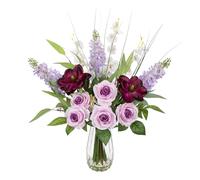 Arborus Artificial Flowers in Glass Vase with Faux Water 23.6" Purple Artificial Flowers Large Artificial Flowers Arrangement Rose Fake Hyacinth Flowers for Table Centrepiece Spring Home Decor