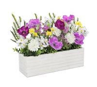 Arborus Artificial Flowers in Wooden Pots 14.2" Fake Poppy Floral Arrangements in White Pots Purple Spring Flowers Table Decorations Centrepiece for Indoor Home Wedding Window Sill Decorations