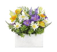 Arborus Artificial Flowers in Wooden Pots 19CM Fake Pansy Floral Arrangements Potted Yellow Spring Flowers with Fern Table Decorations Centrepiece for Indoor Home Wedding Window Sill Decorations
