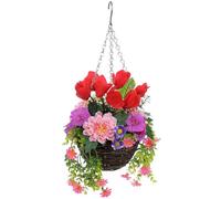 Arborus Artificial Hanging Basket Flowers 55cm Fake Silk Chrysanthemum Flower Hanging Baskets Faux Floral Basket with Cyclamen Flowers Decorative Flower Baskets for Patio Balcony Farmhouse Decor