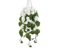 Arborus Artificial Hanging Baskets Artificial Flowers Geranium in Basket Fake Hanging Baskets Flowers Artificial Hanging White Flowers Faux Front Door Plants for Indoors Home Balcony Cafes