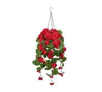 Arborus Artificial Hanging Baskets Artificial Red Geranium Flowers in Basket Fake Hanging Baskets Flowers Faux Flower Front Door Plants for Indoors Home Balcony Cafes Spring Decoration