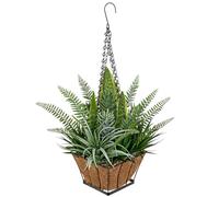 Arborus Artificial Hanging Plants in Basket 55cm Faux Snake Plants Fern Succulent Mix with Coconut Fiber Liner Metal Bucket Pot Fake Hanging Plant for Indoor Outdoor Porch Patio Balcony Home Décor
