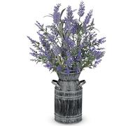 Arborus Artificial Lavender Plants in Rustic Metal Vase 45cm Tall Fake Lavender in Vintage Galvanized Planter Purple Faux Flowers for Table Centerpieces Home Farmhouse Kitchen Decor