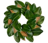 Arborus Artificial Magnolia Wreath for Front Door 16" Small Silk Green Wreaths Faux Magnolia Leaf Wreath Summer Door Wreaths for Home Farmhouse Mantel Wall Window Indoor Christmas Xmas Decor