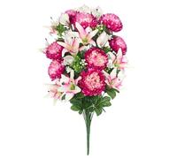 Arborus Artificial Mixed Chrysanthemum Lily Bouquet, 25.9"L x 14.9"W, Pink, White, Magenta, Purple, Green, UV & Moisture Resistant, Cemetery Flowers, Bouquet, Flowers, 1 Pack