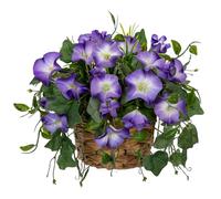 Arborus Artificial Morning Glory in Woven Cane Pot 8.7" Morning Glory Flowering Plants Potted Faux Silk Flowers Arrangements Purple Artificial Flowers Indoor for Home Office Wedding Table Decoration