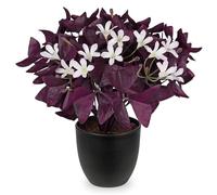 Arborus Artificial Oxalis Triangularis Plants Indoor 13.3" Small Artificial Purple Shamrock Plants in Black Pots Fake Silk Oxalis Bulbs Plant Potted Desk Plant for Home Office Bathroom Farmhouse Decor