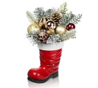 Arborus Artificial Plants Christmas Decorations 14.1" Santa Boot Ornament with Christmas Baubles, Pine Cone and Berries Small Desk Decorations for Home Living Room Shelf Decor