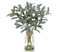 Arborus Artificial Plants in Glass Vase 38cm Faux Ficus Branches in Vase with Faux Water & Pebbles 15" Fake Plant Silk Greenery for Home Office Table Centrepiece Kitchen Bathroom Wedding Décor