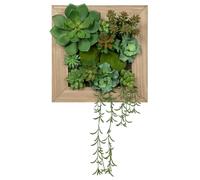 Arborus Artificial Plants Succulents 3D Fake Wall Hanging Plants Decor Faux Succulent Arrangement in Wooden Planter for Indoor Home Farmhouse Table Shelf Wall Decoration