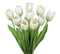 Arborus Artificial Tulips 10pcs Faux Tulips That Look Real 20" White Fake Tulip Stem Real Touch Spring Flowers for Vase Floral Arrangement Home Office Farmhouse Kitchen Spring Decoration