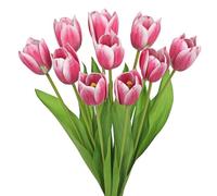 Arborus Artificial Tulips Flowers 10pcs Faux Tulips That Look Real 20" Hot Pink Fake Tulip Stem Real Touch Spring Flowers for Vase Floral Arrangement Home Office Farmhouse Kitchen Spring Decoration
