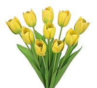 Arborus Artificial Tulips Flowers 10pcs Faux Tulips That Look Real 20" Yellow Fake Tulip Stem Real Touch Spring Flowers for Vase Floral Arrangement Home Office Farmhouse Kitchen Spring Decoration