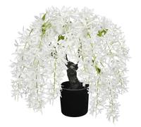 Arborus Artificial Wisteria Flowers Tree 35cm Large Faux Wisteria White Tree in Black Pot Fake Flowers Plants Potted Indoors for Home Kitchen Office Table Desk Decoration