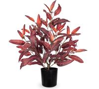 Arborus Autumn Potted Plants 48cm Artificial Autumn Eucalyptus Plant with Red Leaves Fake Eucalyptus in Black Pot Decorative Faux Plants Fall Table Centrepiece for Thanksgiving Home Shelf Decor