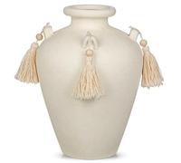Arborus Beige Ceramic Vase with Tassels 24cm Tall Vases for Flowers Rustic Cream Vase Decorative Boho Vases for Pampas Grass Dried Flowers Home Living Room Table Décor