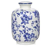 Arborus Blue and White Ceramic Vases for Flowers 18.5 cm Small Blue Vase Vintage Porcelain Flower Vase Rustic Vases for Home Decor Living Room Kitchen Table Centerpieces Desk