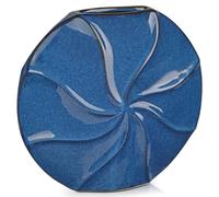 Arborus Blue Ceramic Vases 9.6" Pastille Vase Decorative Modern Vase for Pampas Grass Dried Flowers Round Elegant Textured Flower Vases for Living Room Bedroom Office Home Decor