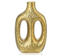 Arborus Ceramic Autumn Vases 9.4" Gold Donut Vase Boho Flower Vases Decorative Modern Vase for Pampas Grass Dried Flowers Home Aesthetic Room Shelf Decor