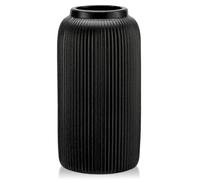 Arborus Ceramic Vase 24 cm Black Vases for Flowers Ceramic Matt Round Ribbed Tall Vase for Decor Flower Vases for Living Room Table Modern Bedroom Boho Home Decor