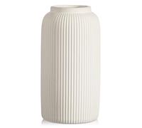 Arborus Ceramic Vase 24 cm Tall Cream Vases for Flowers Ceramic Matt Round Ribbed Flower Vase for Living Room Table Modern Bathroom Bedroom Boho Home Decor