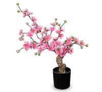 Arborus Cherry Blossom Artificial Flowers in Black Pot 44cm Artificial Bonsai Tree Indoor Plant Tall Fake Pink Plum Blossom Tree Faux Floral Plant for Home Table Office Bedroom Farmhouse Decoration