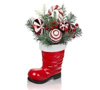 Arborus Christmas Table Decorations 12.9" Santa Boot Christmas Ornament with Red and Gold Baubles, Christmas Balls, Pinecone and Berries, Artificial Plants in Ceramic Pot for Home Living Room Shelf