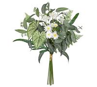 Arborus Fake Greenery Eucalyptus Stems Bouquets, 5 Kinds Mixed Silver Dollar Fern Leaves Caladium Leaf Daisies Artificial Plants and Flowers for Floral Arrangements Table Centerpieces Vase Decor