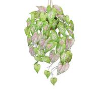 Arborus Fake Hanging Plants in Woven Pot 70cm Large Artificial Hanging Pothos Plant Artificial Trailing Plant Indoor Faux Plants with Pink Leaves for Home Bathroom Bedroom Balcony Wall Decor