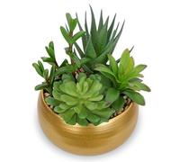 Arborus Fake Plants 7" Artificial Succulent Plants in Gold Ceramic Pot Faux Succulents Artificial Succulents Potting Small Artificial Plants in Pot for Office Home Bathroom Shelf Decor