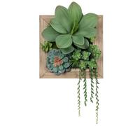 Arborus Fake Plants Succulents 3D Artificial Wall Hanging Plants Decor Faux Succulent Arrangement in Wooden Planter for Indoor Home Farmhouse Table Shelf Wall Decoration