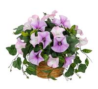 Arborus Faux Flowers in Woven Pot 8.7" Morning Glory Flowers Artificial Silk White Decorative Artificial Flower Indoor for Home Table Centerpieces Wedding Spring Decoration