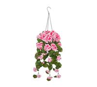 Arborus Hanging Basket Artificial Pink Geranium Flowers in Basket Fake Silk Flowers Hanging Baskets Faux Spring Flower Front Door Plants for Indoors Home Wedding Decoration