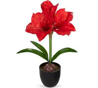 Arborus Pink Amaryllis Artificial Flowers in Black Pot 17.3" Faux Amaryllis Flower Arrangement with Decorative Bulbs Moss Silk Amaryllis Plant for Home Office Bathroom Table Holiday Décor