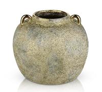 Arborus Rustic Gold Vase for Flowers 20CM Ceramic Vases with Handles 3.7" Opening Vintage Vase Farmhouse Round Textured Vases for Pampas Grass Dry Plants Living Room Table Shelf Mantel Home Decor