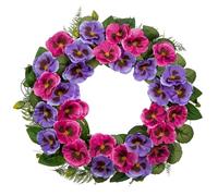 Arborus Spring Wreaths for Front Door 16" Purple Artificial Pansy Flower Wreath Spring Summer Door Wreath Fake Silk Floral Wreaths with Green Leaves for Farmhouse Mantle Kitchen Décor