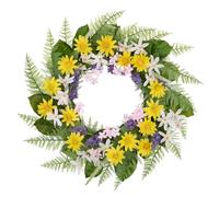Arborus Spring Wreaths for Front Door 55cm Daisies Artificial Flowers Wreath with Fern Magnolia Green Leaves Silk Floral Summer Wreath for Home Farmhouse Garden Wedding Decor