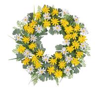 Arborus Spring Wreaths for Front Door 55cm Yellow Daisies Artificial Flower Wreath Fake Green Wreath Silk Floral Summer Wreaths for Home Farmhouse Window Wall Wedding Decor