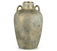 Arborus Vintage Gold Ceramic Vase with Handles 28.5cm Tall Rustic Vase for Dried Flowers Decorative Shabby Chic Flowers Vases for Home Mantel Table Centrepiece Décor